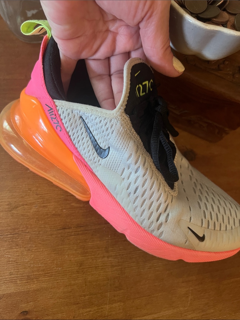 Nike woman’s ' Sneakers in White, Black & Neon Green with Pink Trim